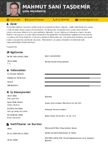 Gıda Mühendisi CV Örnekleri cv indir